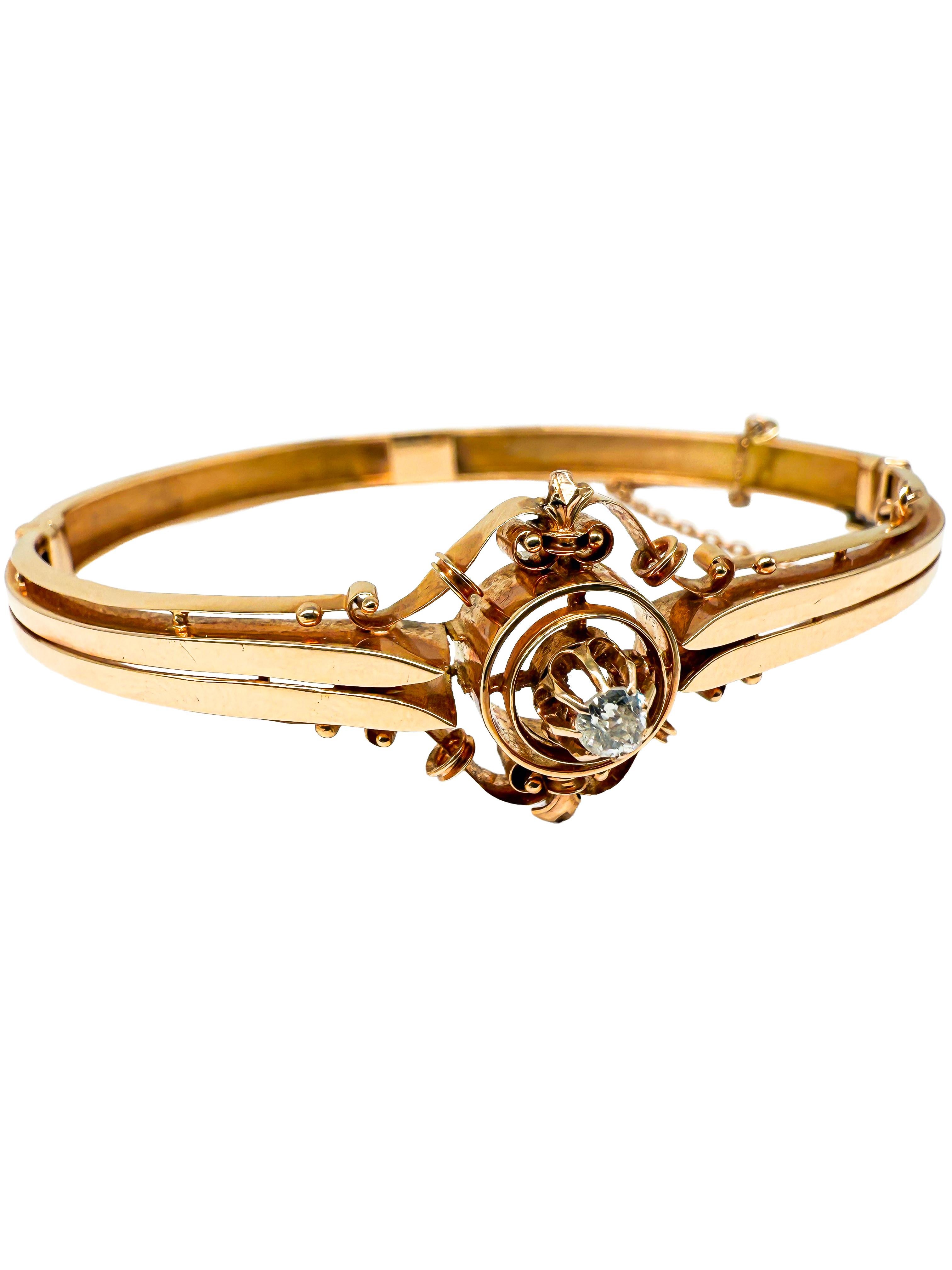 Bracelet ancien en or jaune 14 carats avec diamants  c. 1890-1905 en vente 1