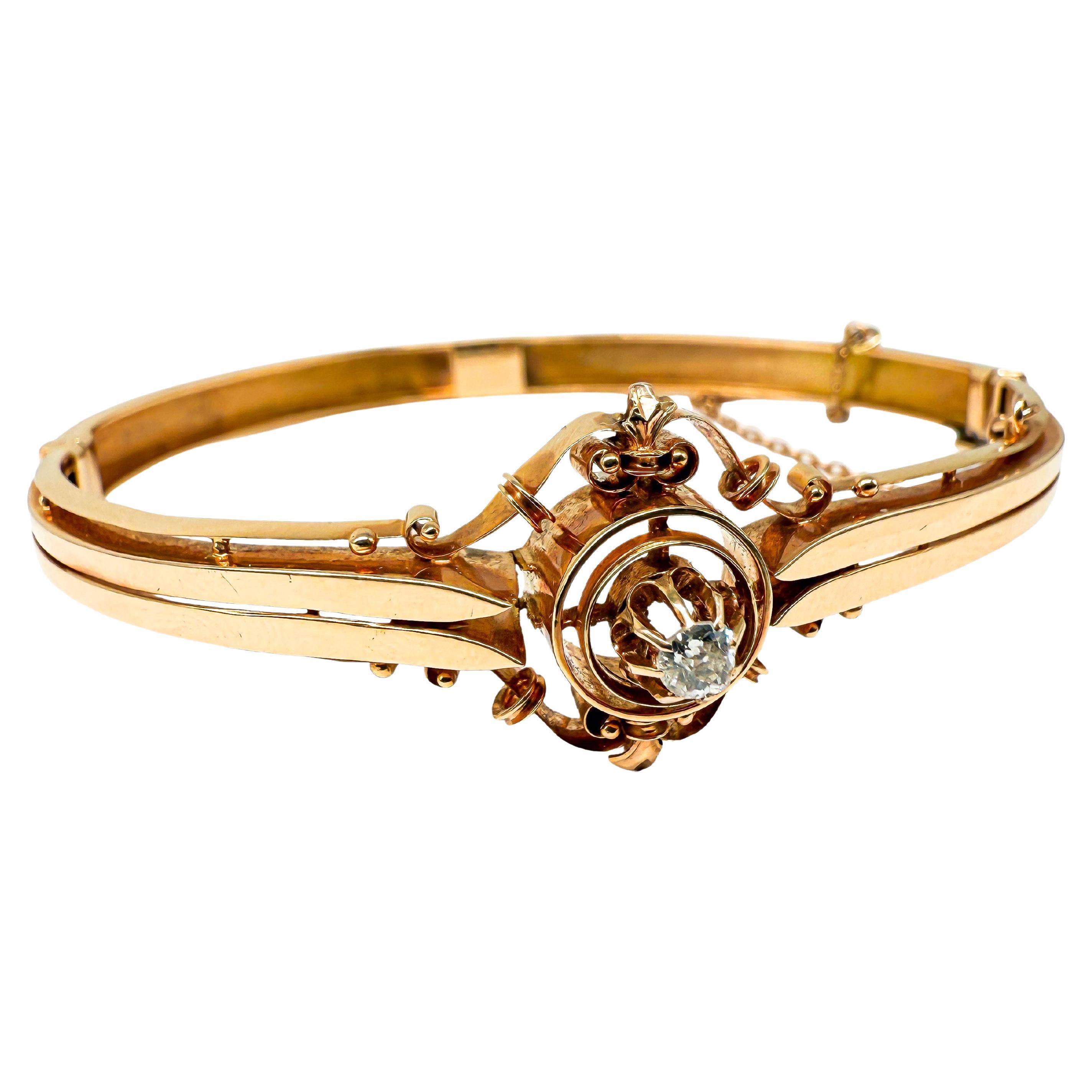 Bracelet ancien en or jaune 14 carats avec diamants  c. 1890-1905