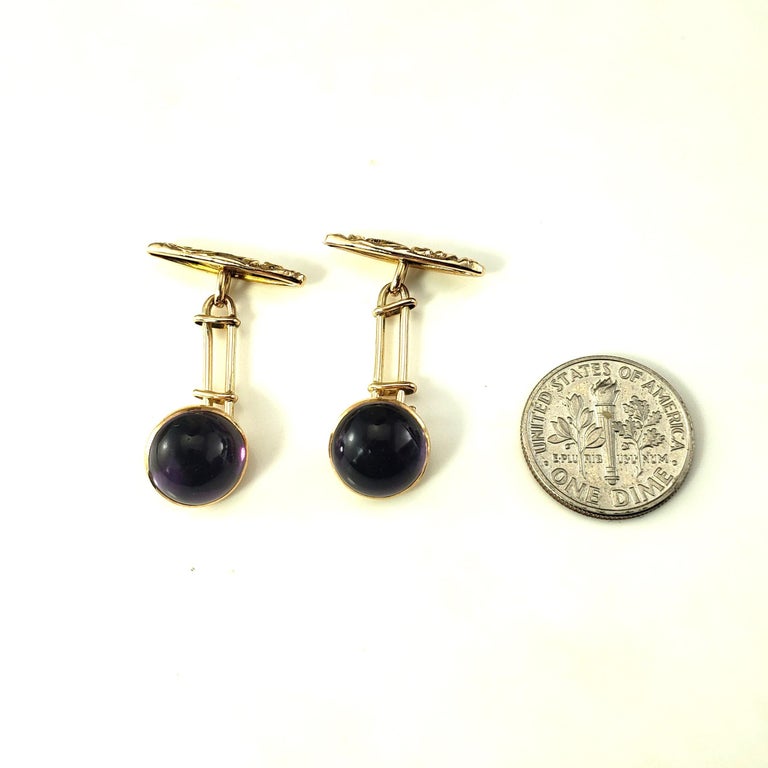Boutons De Manchette Vintage Améthyste Or 14 Carats - Style Ancien Édouardien, Occasion