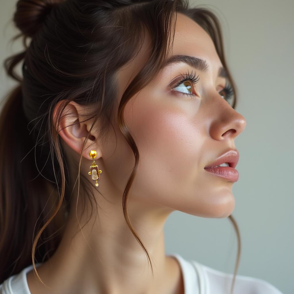 Women's or Men's Antique 14K Yellow Gold Cameo Drop Earrings For Sale