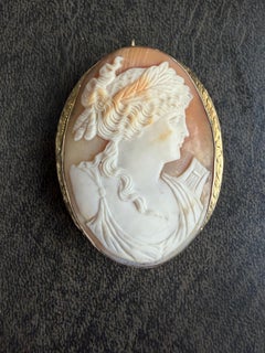 Pendentif broche camée ancienne en or jaune 14K, années 1920