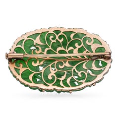 Antique 14k Yellow Gold Carved Floral Motif GIA Type A Burmese Jade Brooch