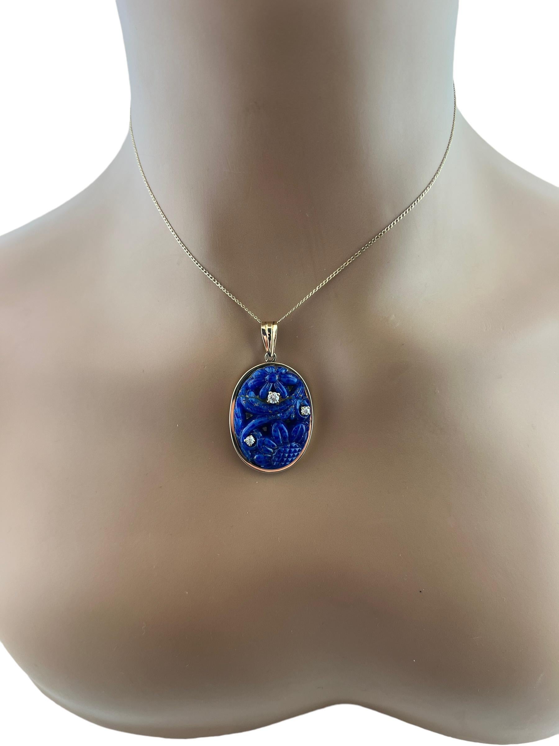 Antique 14K Yellow Gold Carved Lapis Lazuli and Diamond Pendant #15999 For Sale 4