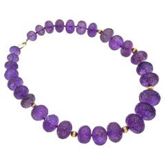 Antique 14k Yellow Gold Carved Mughal Motif Amethyst Bead Necklace Antique 14k Yellow Gold Carved Mughal Motif Amethyst Bead Necklace