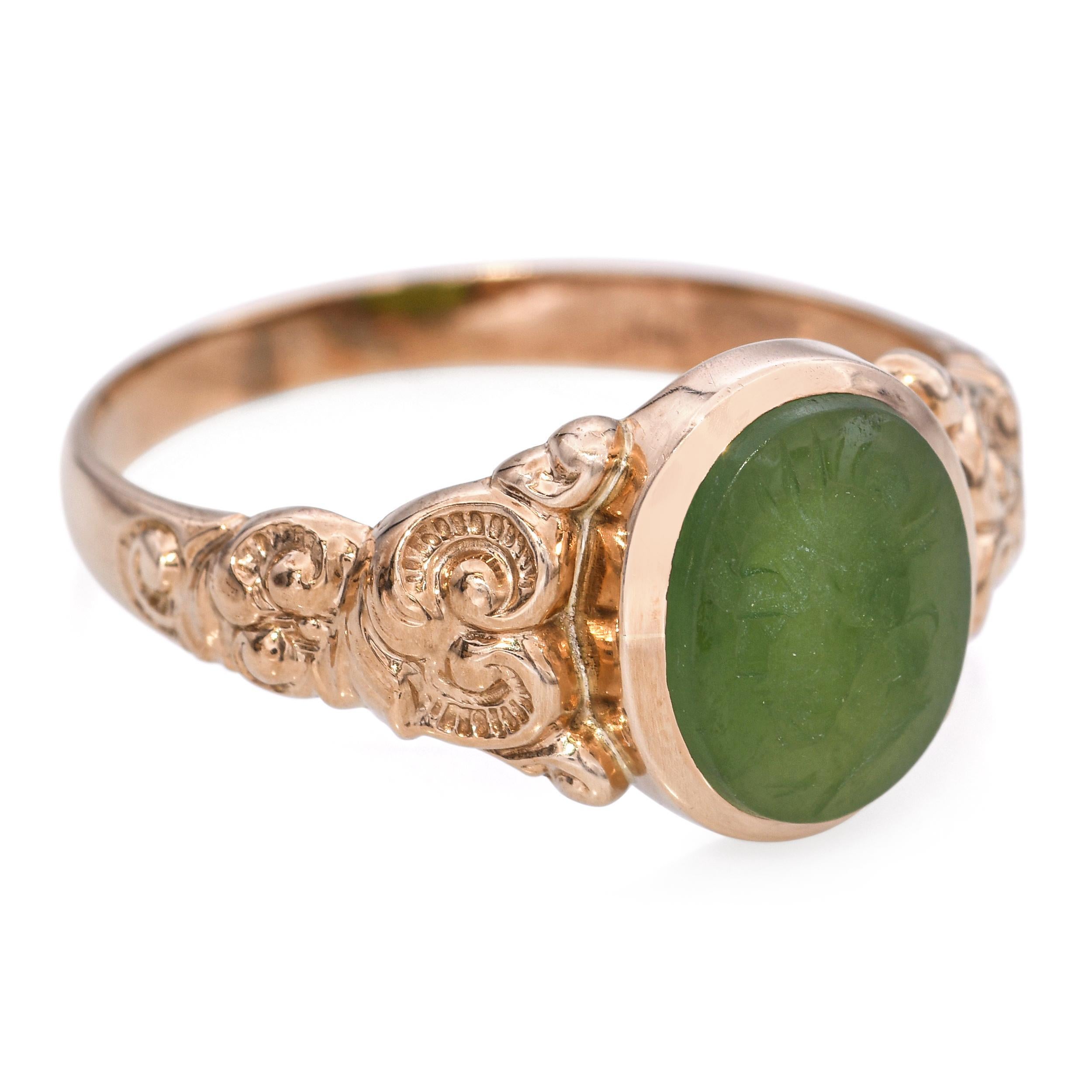 da uomo o donna Anello antico con calcedonio romano in oro giallo 14k in vendita