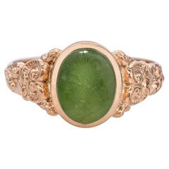 Anello antico con calcedonio romano in oro giallo 14k