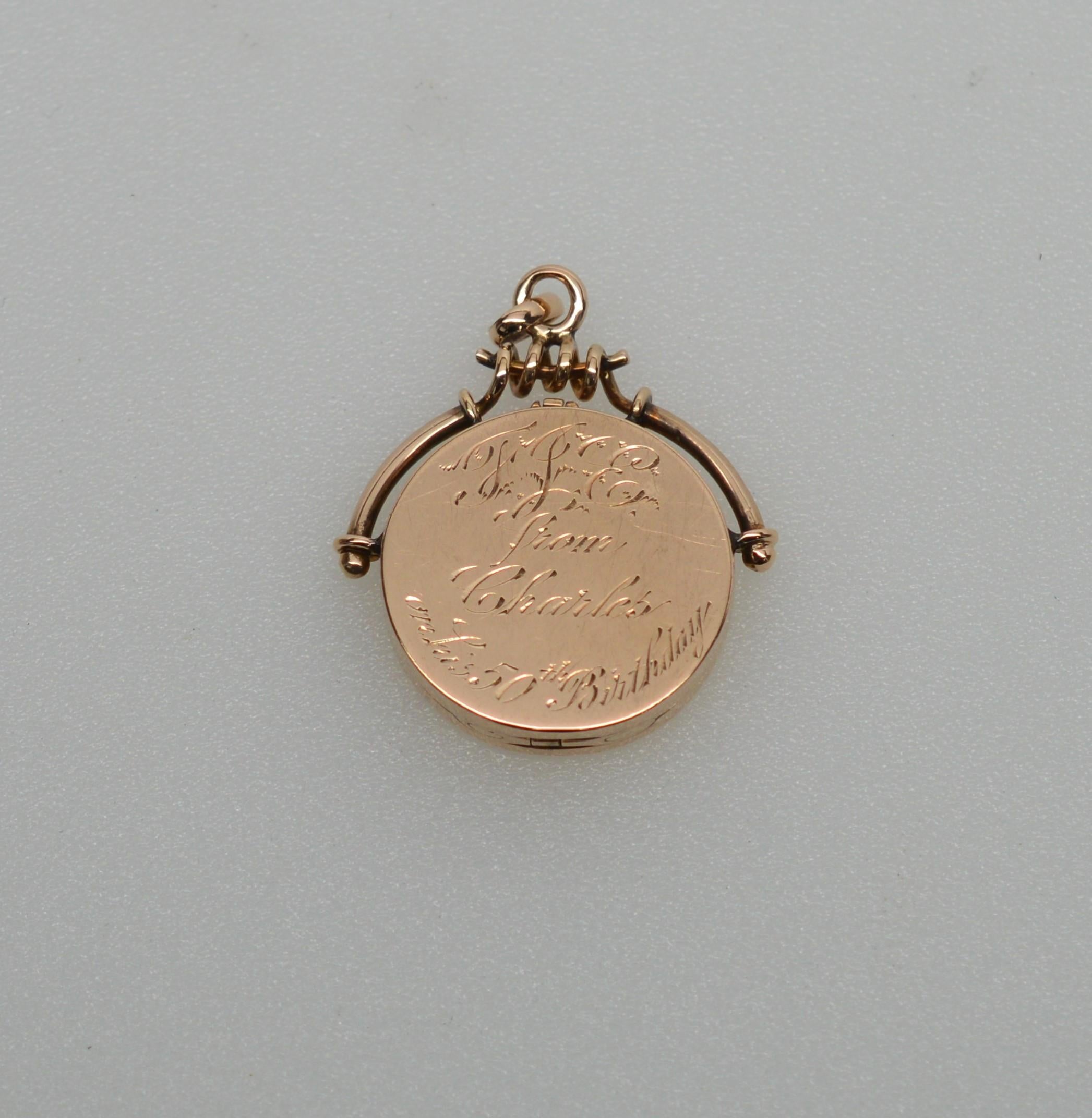 Antique 14 Karat Yellow Gold Charm Locket with Diamond Accent In Good Condition In Mount Kisco, NY