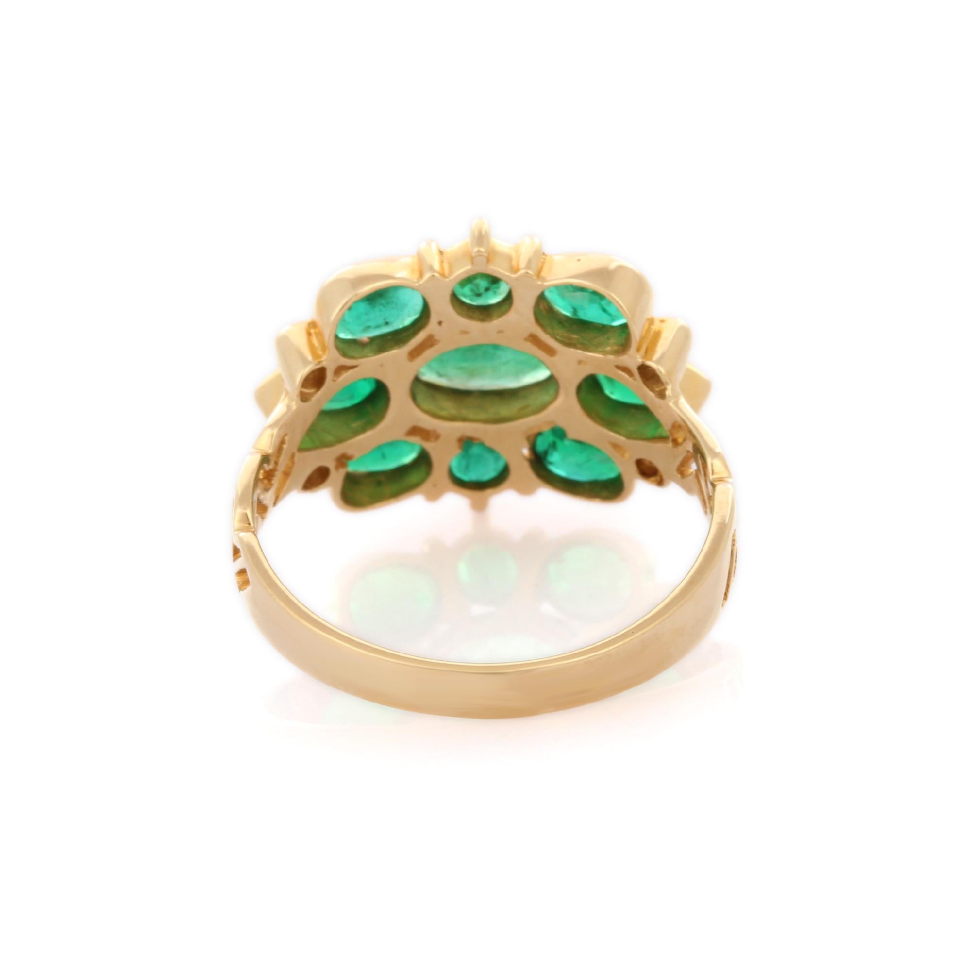For Sale:  Antique 14K Yellow Gold Clustered Emeralds and Diamond Cocktail Ring for Her 7