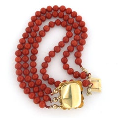 Antique 14k Yellow Gold Coral Beaded Bracelet, Circa 1870, 20 cm