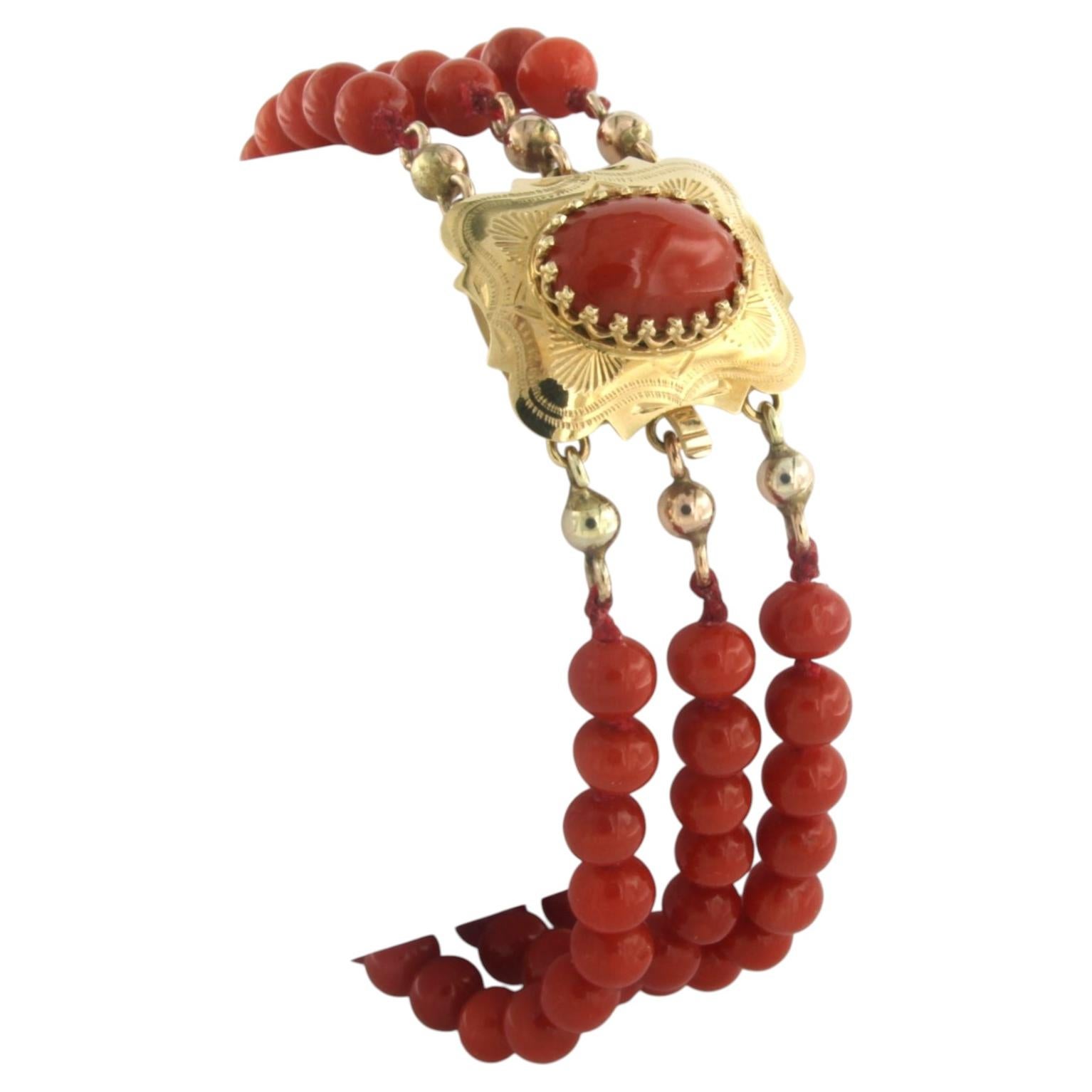 Pulsera antigua de cuentas de coral en oro amarillo de 14k, circa 1870, 20 cm