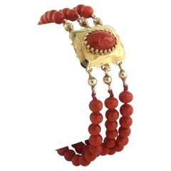 Pulsera antigua de cuentas de coral en oro amarillo de 14k, circa 1870, 20 cm