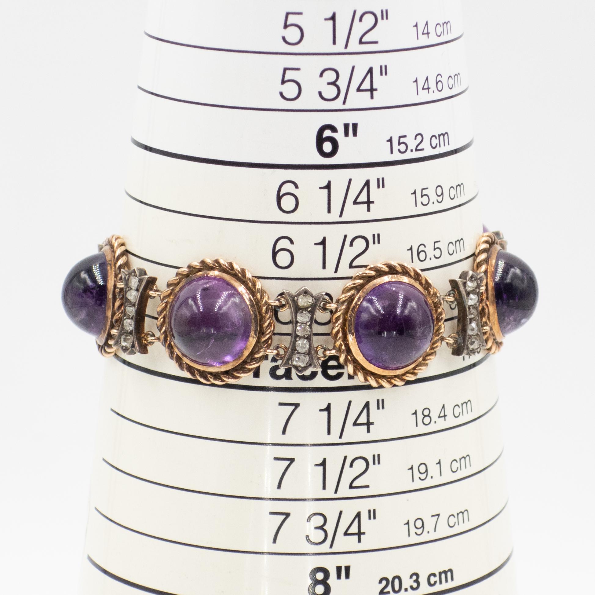 Pulsera antigua de oro amarillo de 14 quilates con diamantes y amatista en venta 3