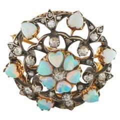 Antique 14K Yellow Gold Diamond and Opal Brooch MF20-070226