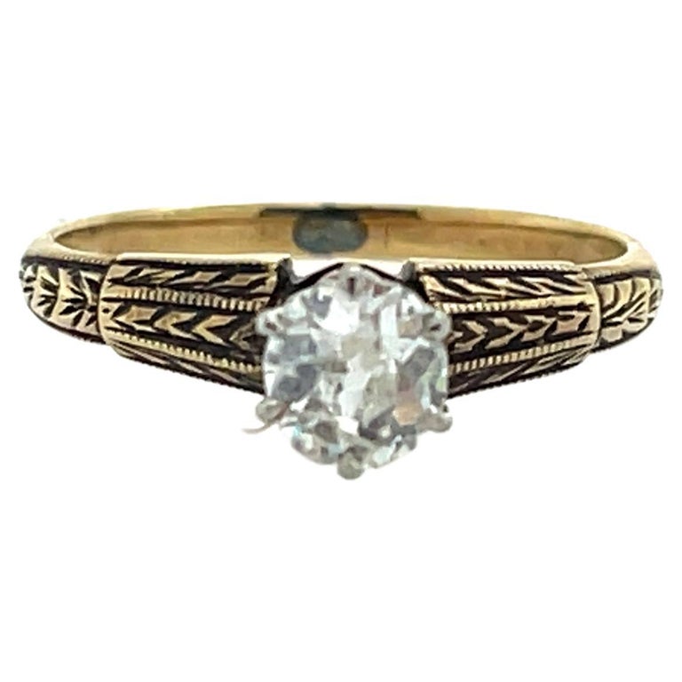 Antique 14K Yellow Gold Diamond Engagement Ring 0.5 Ctw For Sale at 1stDibs
