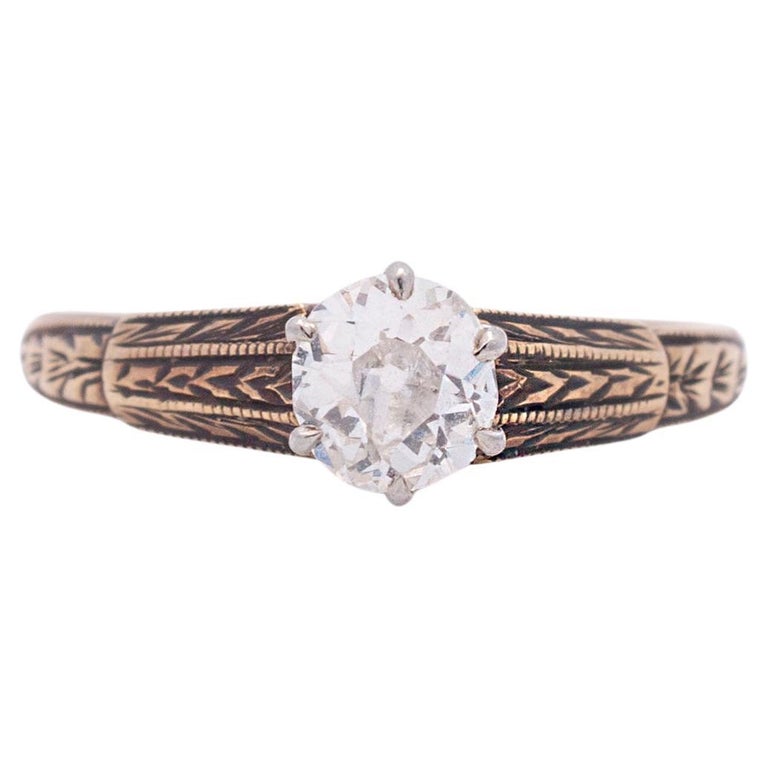 Antique 14k Yellow Gold Diamond Engagement Ring 0.50 Ctw For Sale at ...