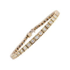 Antique 14K Yellow Gold Diamond Filigreed Square Link Tennis Bracelet