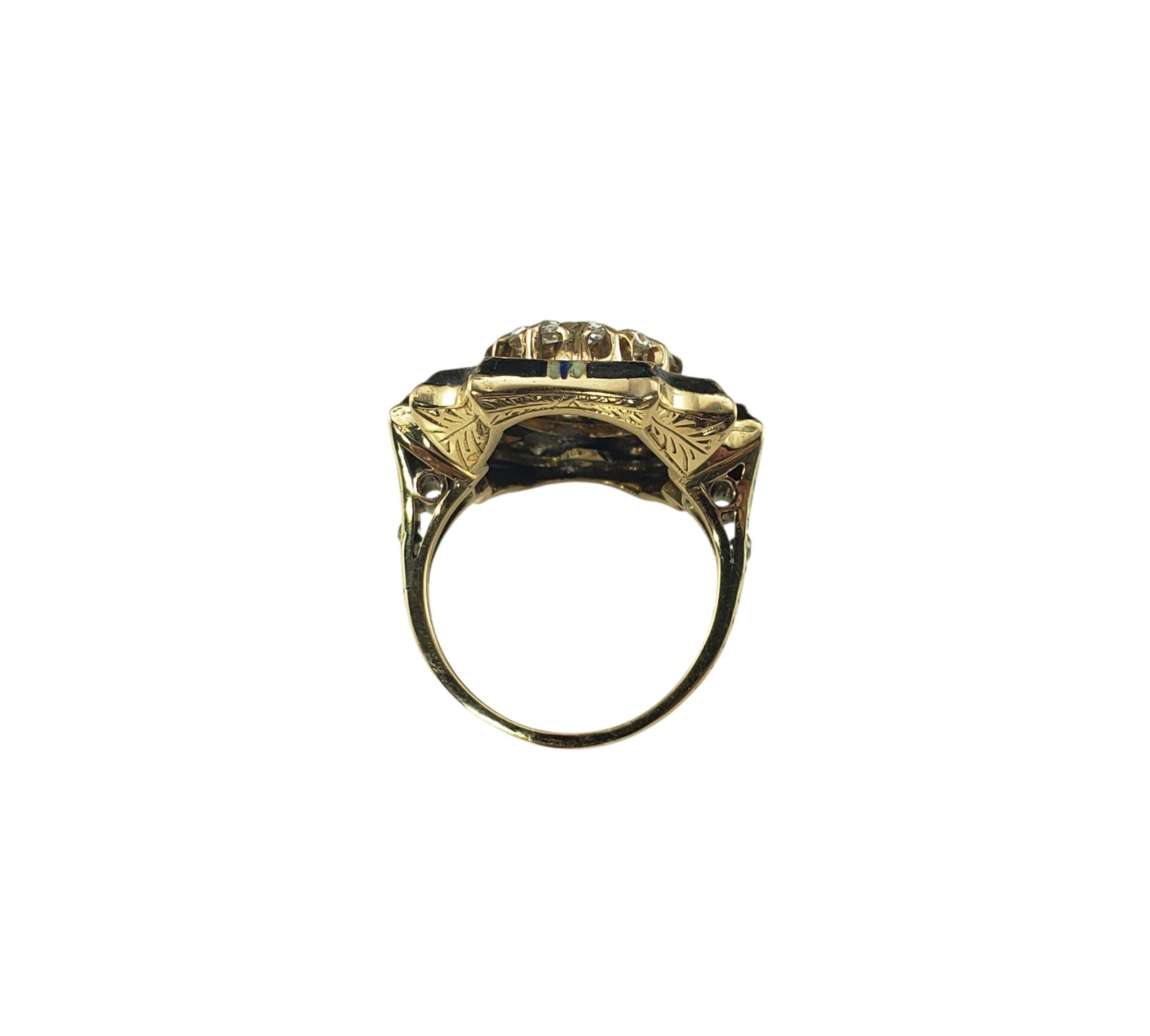 Anello antico in oro giallo 14K con diamanti, onice e smalto, misura 5 #23051 In condizioni buone in vendita a Washington Depot, CT