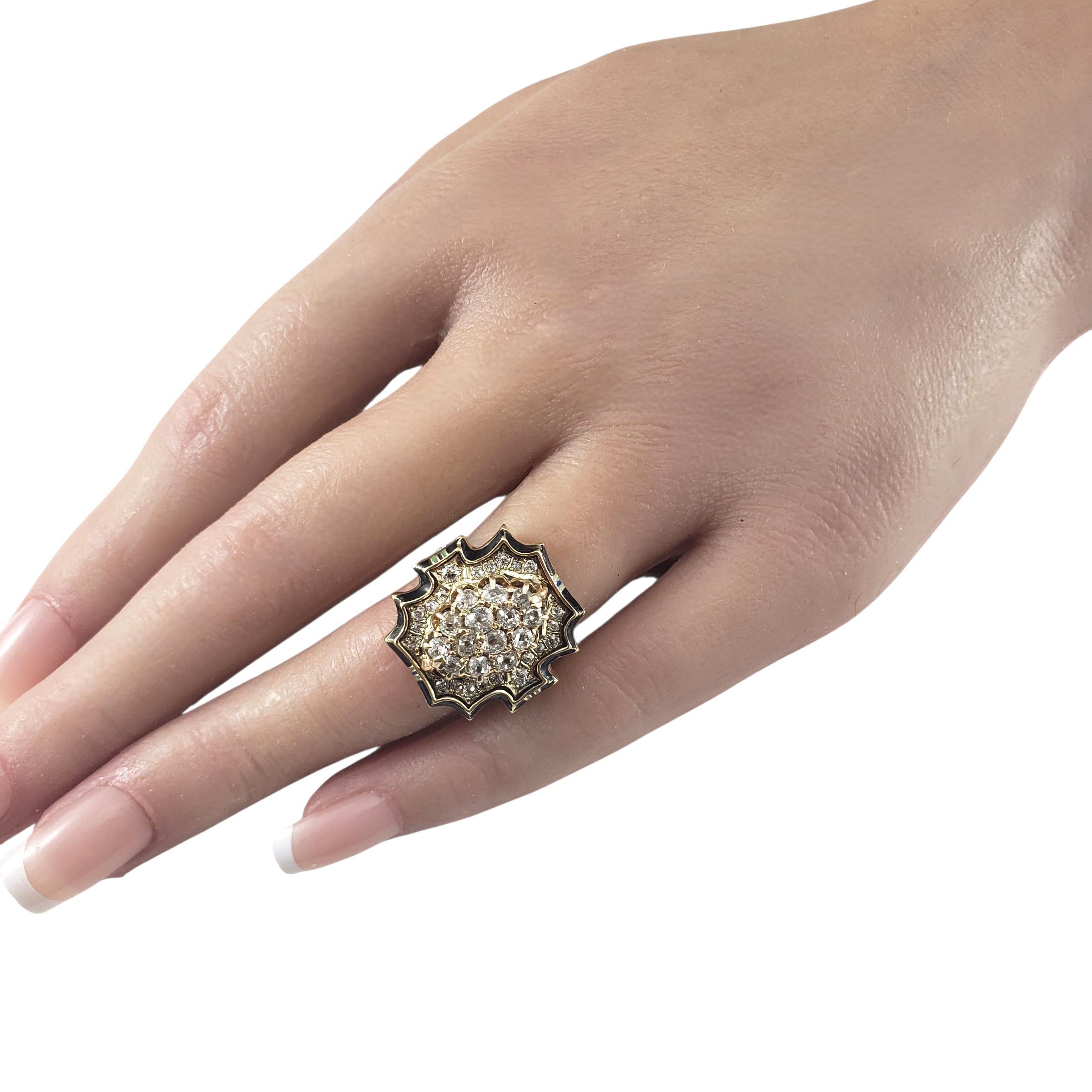 Donna Anello antico in oro giallo 14K con diamanti, onice e smalto, misura 5 #23051 in vendita