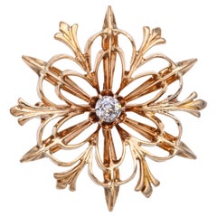 Antique 14k Yellow Gold Diamond Star Brooch