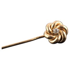Antique 14K Yellow Gold Diamond Stick Pin Old Euro Old Mine Cut Lapel Tie Pin