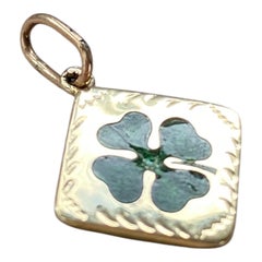 Antique 14K Yellow Gold Enamel Four Leaf Clover Charm Pendant