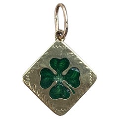Antique 14K Yellow Gold Enamel Four Leaf Clover Charm Pendant