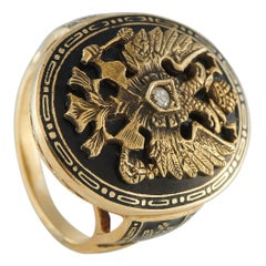 Bague russe ancienne en or jaune 14K avec émail MF07-070125