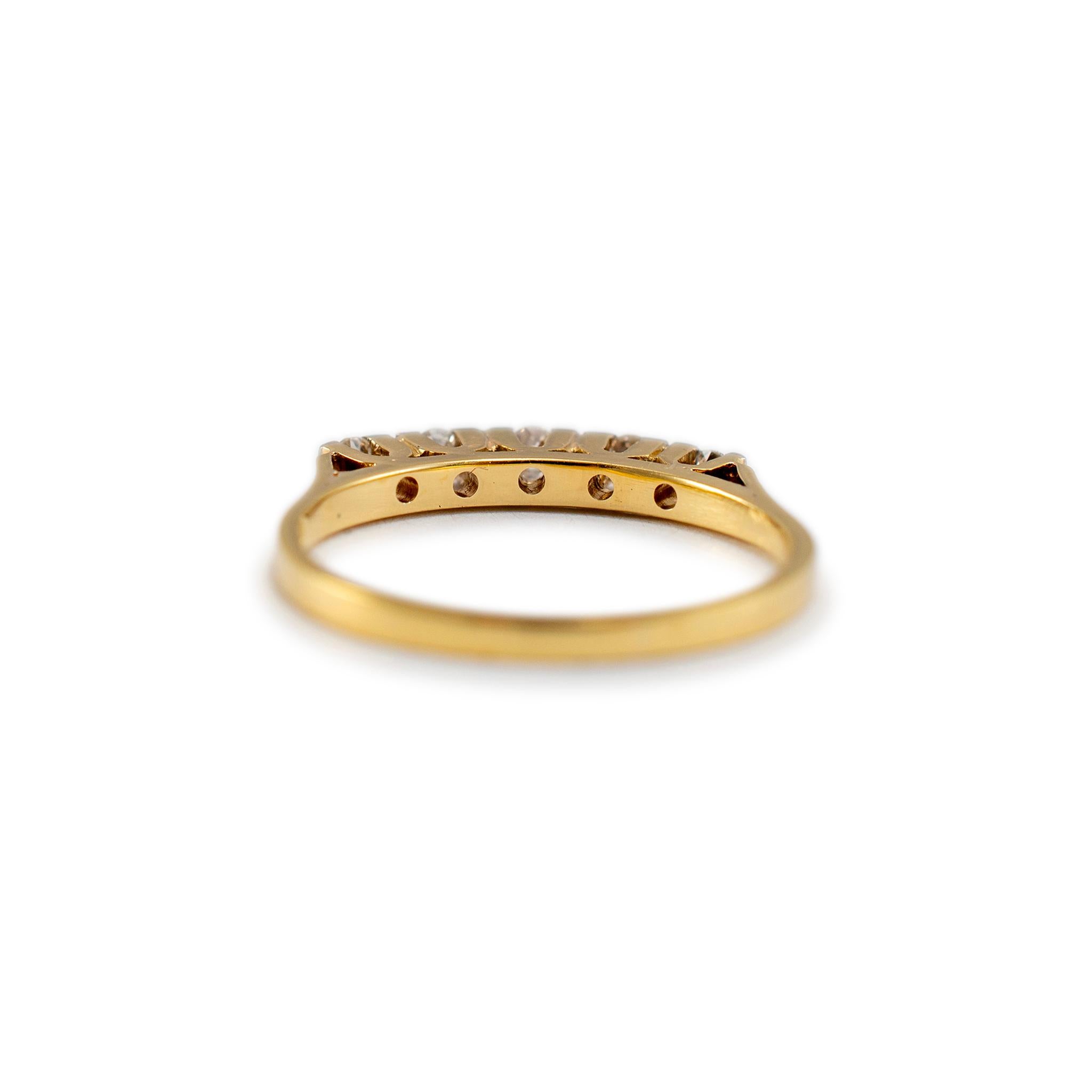  Alliance ancienne en or jaune 14 carats avec cinq diamants de taille européenne ancienne Pour femmes 