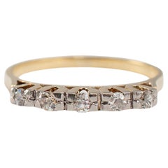 Alliance ancienne en or jaune 14 carats avec cinq diamants de taille européenne ancienne