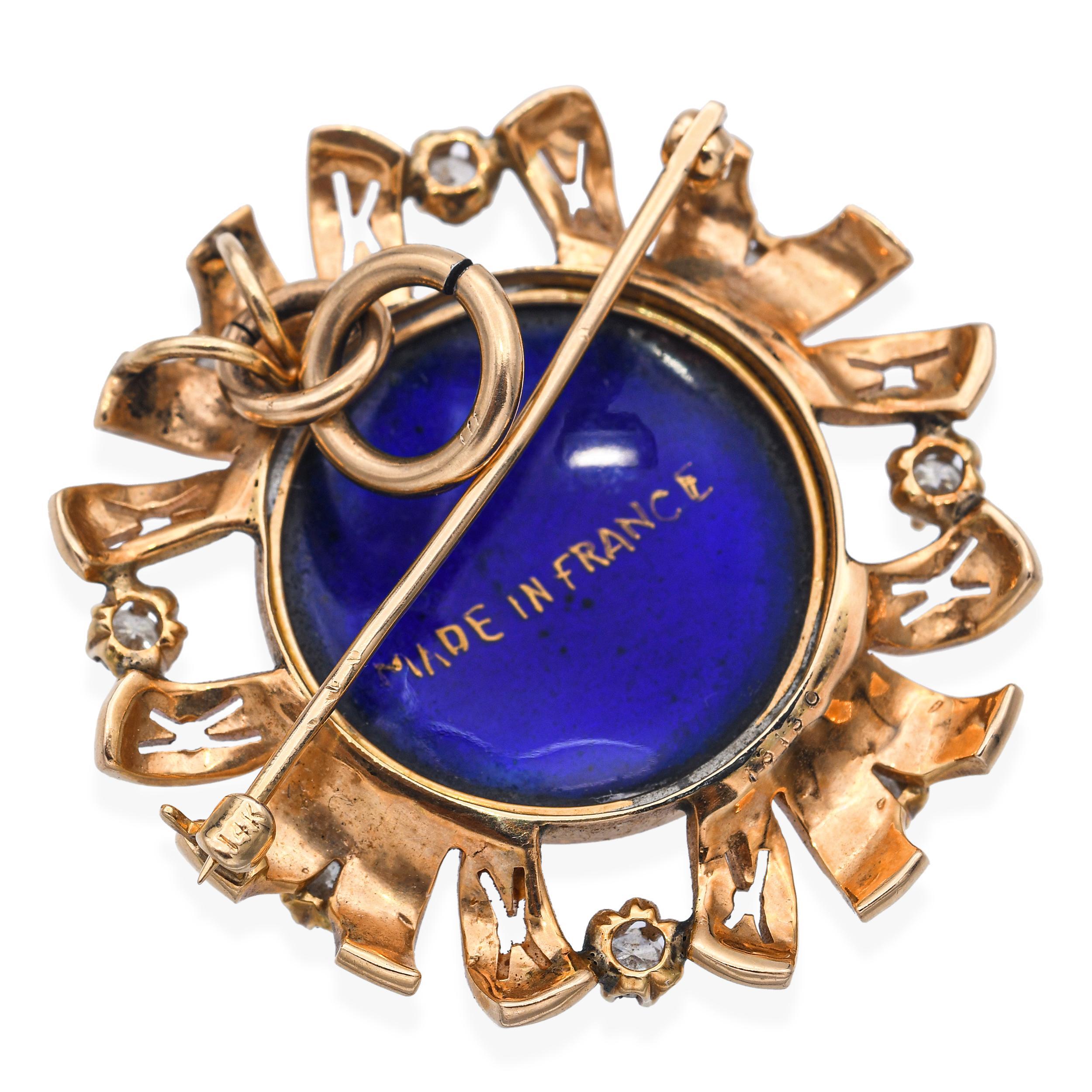 Antique 14k Gelbgold Französisch Porträt von Frauen Diamant Brosche Anhänger Damen im Angebot
