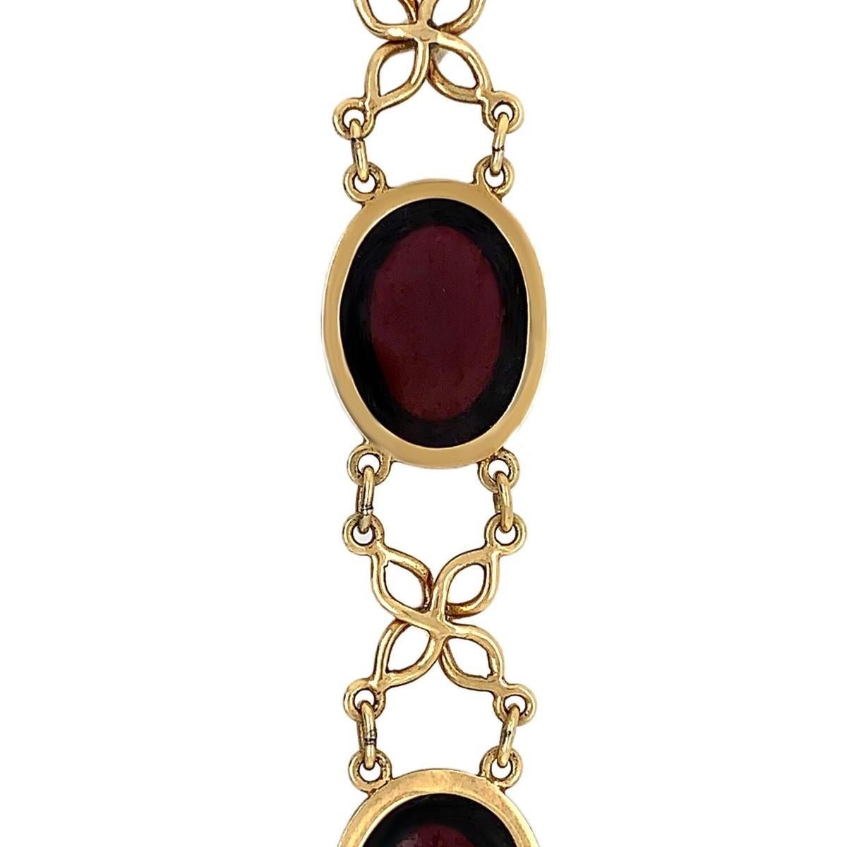 Women's Antique 14 Karat Yellow Gold Garnet Pearl Necklace For Sale
