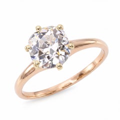 Antique 14k Yellow Gold GIA 2.02ct J Si2 Old Mine Brilliant Cut Diamond Ring