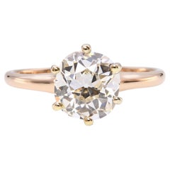 Antique 14k Yellow Gold GIA 2.02ct J Si2 Old Mine Brilliant Cut Diamond Ring