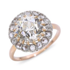 Bague ancienne en or jaune 14 carats, sertie d'un diamant de 3,87 carats certifié GIA, pureté M, qualité Si1, taille « Old European Cut »