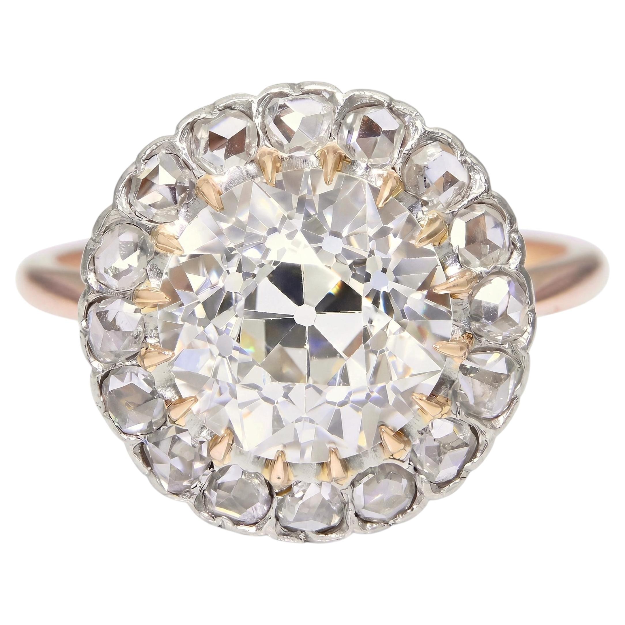 Anillo antiguo de oro amarillo de 14k con un diamante de 3,87 ct, certificado por el GIA, de calidad M y pureza Si1, con talla europea antigua