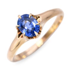 Antiker 14k Gelbgold GIA .97ct Ceylon Blue Sapphire Ring