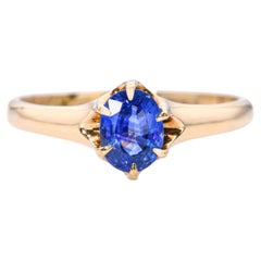 Antiker 14k Gelbgold GIA .97ct Ceylon Blue Sapphire Ring