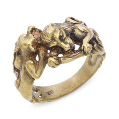 Antique 14k Yellow Gold Gold Lion and Panther Ring