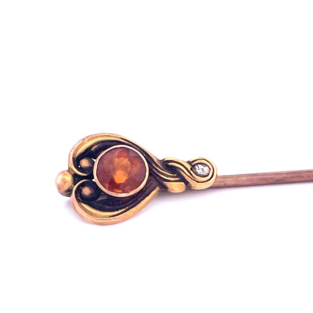 Victorian Antique 14k Yellow Gold Heart Citrine and Diamond Pin For Sale