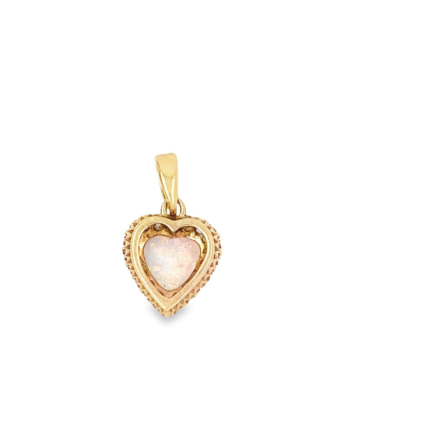 Heart Cut Antique 14K Yellow Gold Heart Opal Heart Halo Diamond Pendant For Sale