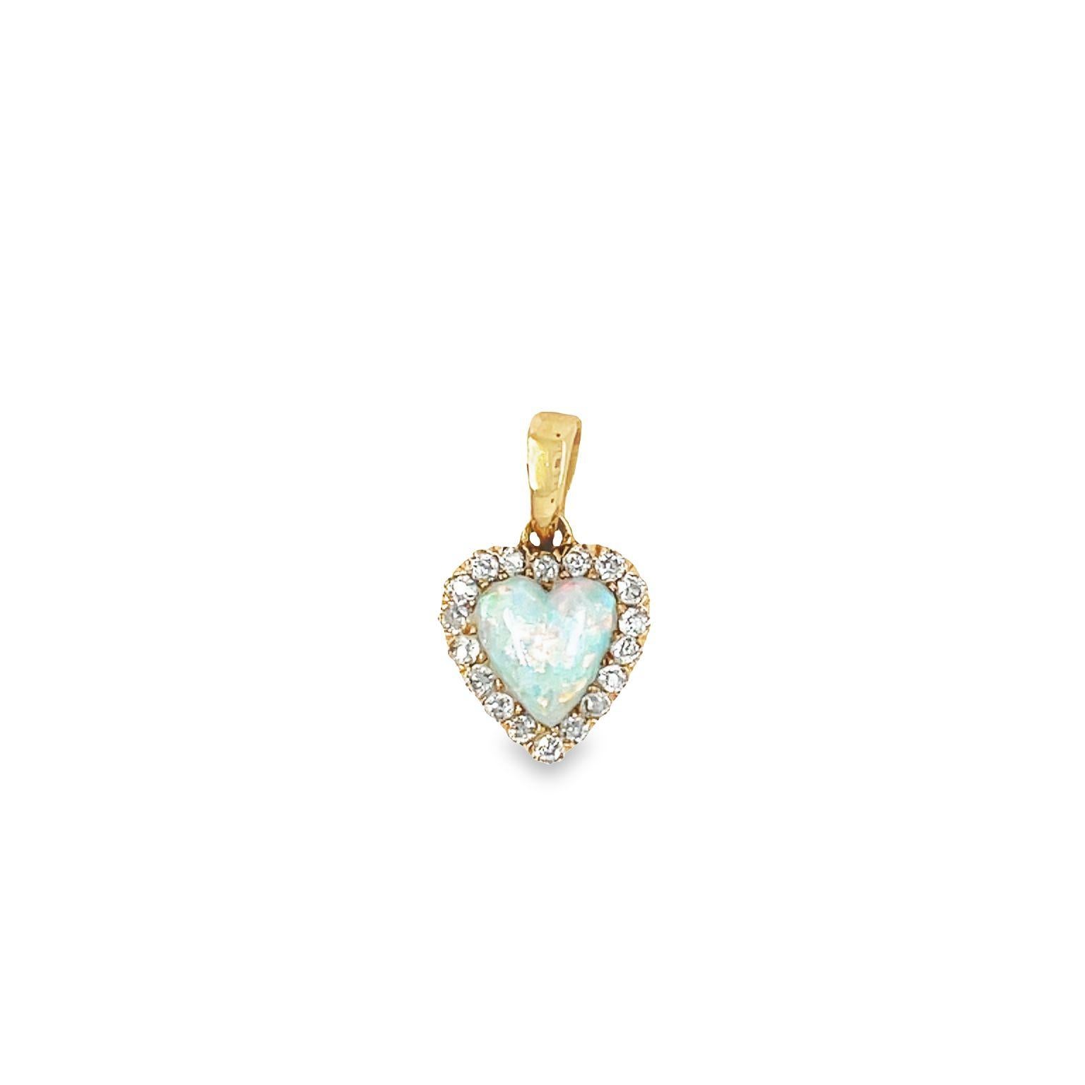 Antique 14K Yellow Gold Heart Opal Heart Halo Diamond Pendant For Sale 1
