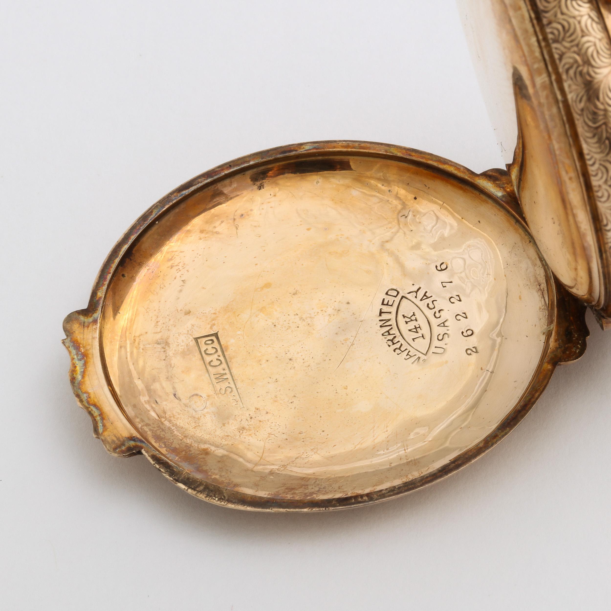 Montre de chasse d'antiquités pour femme en or jaune 14 carats avec chaîne  par Waltham Watch Co. 1888 en vente 11