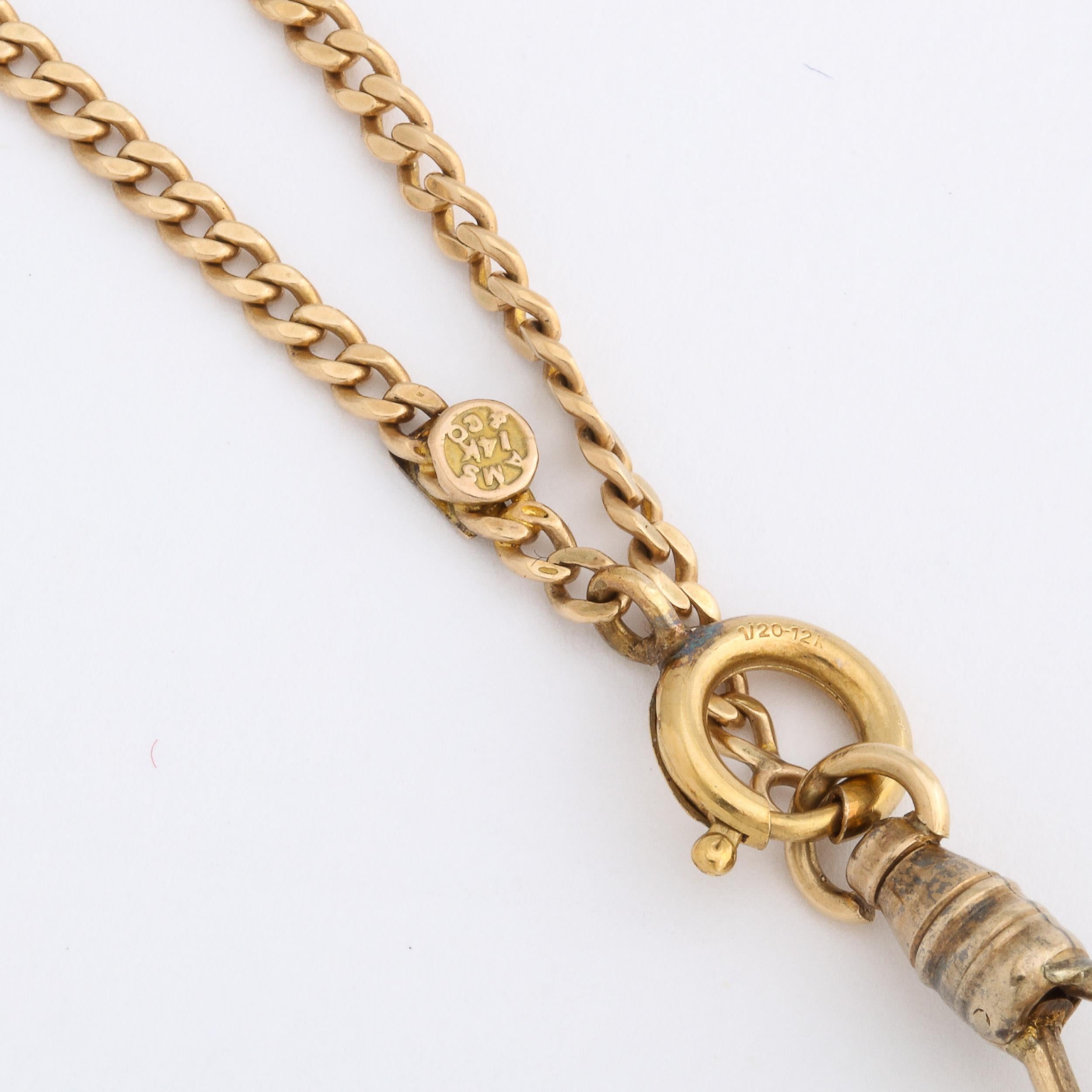 Montre de chasse d'antiquités pour femme en or jaune 14 carats avec chaîne  par Waltham Watch Co. 1888 en vente 1