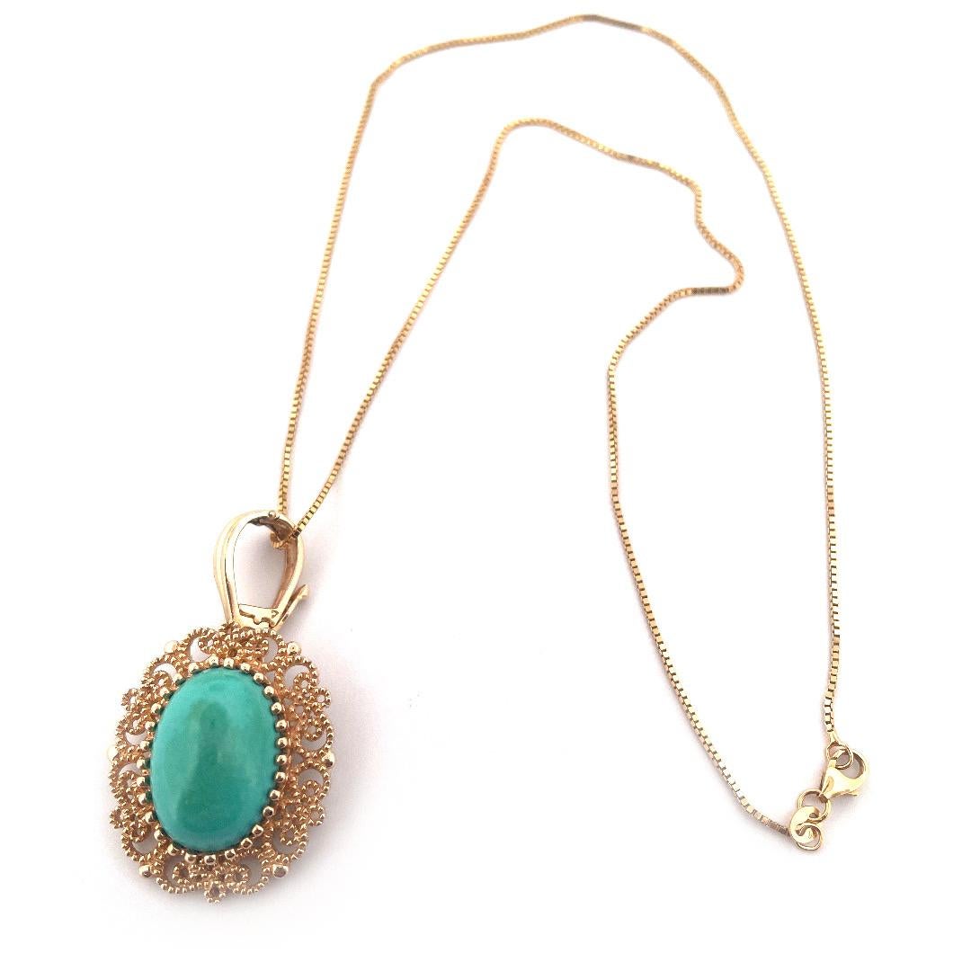 Victorian Antique 14k Yellow Gold Levian Gold and Turquoise Necklace For Sale