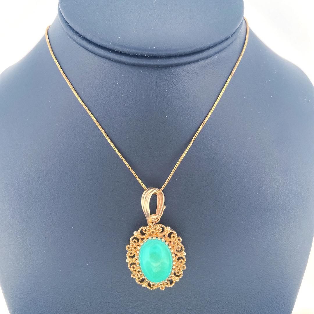 Oval Cut Antique 14k Yellow Gold Levian Gold and Turquoise Necklace For Sale