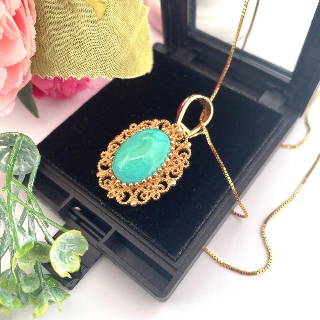 Antique 14k Yellow Gold Levian Gold and Turquoise Necklace In New Condition For Sale In New York, NY