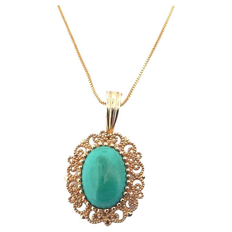 Antique 14k Yellow Gold Levian Gold and Turquoise Necklace For Sale