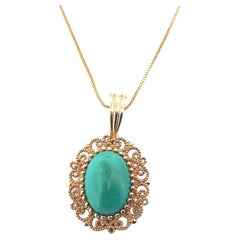 Antique 14k Yellow Gold Levian Gold and Turquoise Necklace