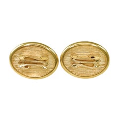 Antique 14K Yellow Gold Oval Cufflinks with "M" Inscription, 1950s