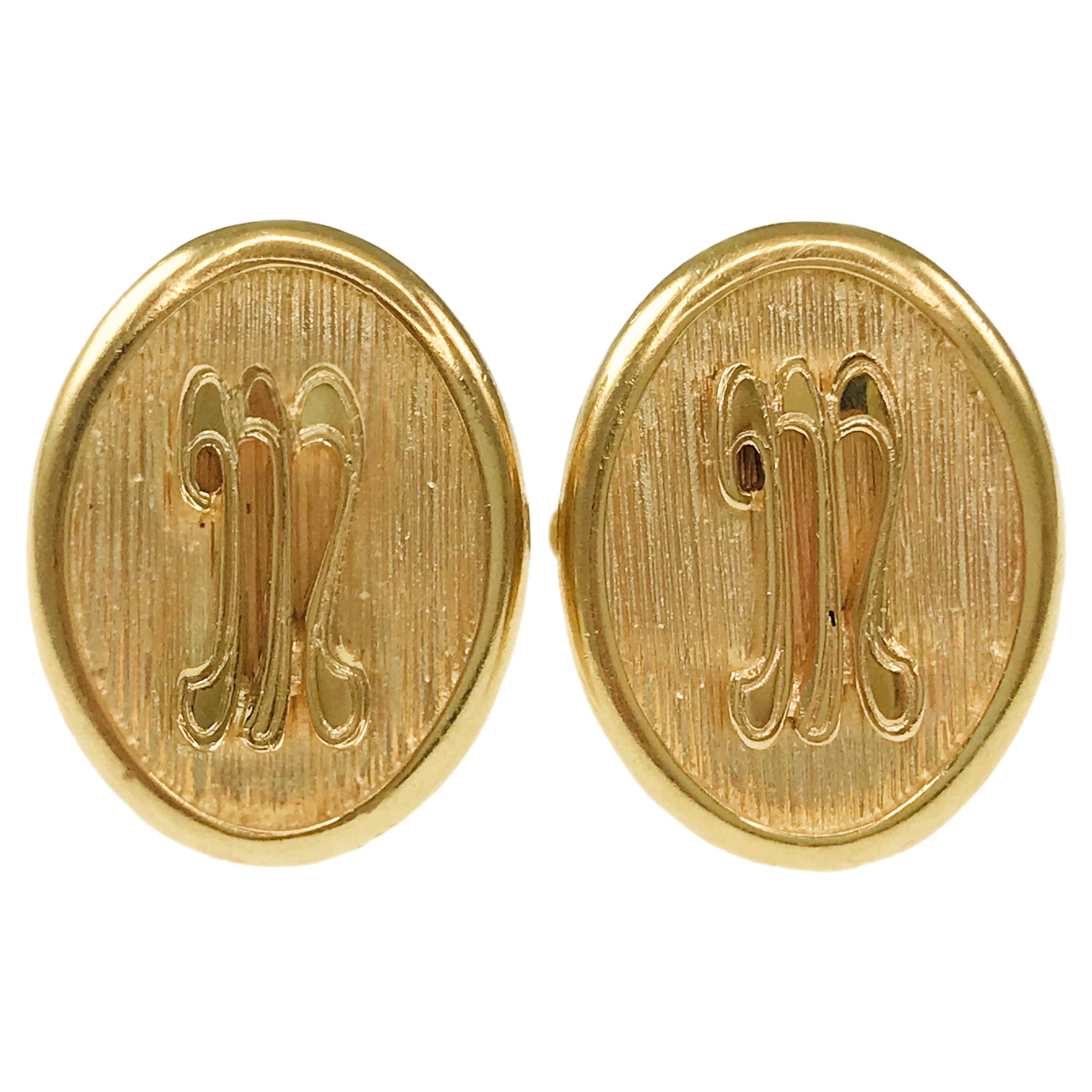 Antike 14K Gelbgold "M" Oval Manschettenknöpfe / Ohrringe